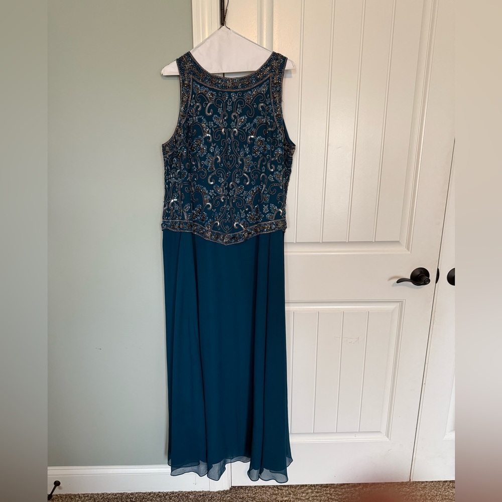 J Kara Teal Beaded Gown size 18
